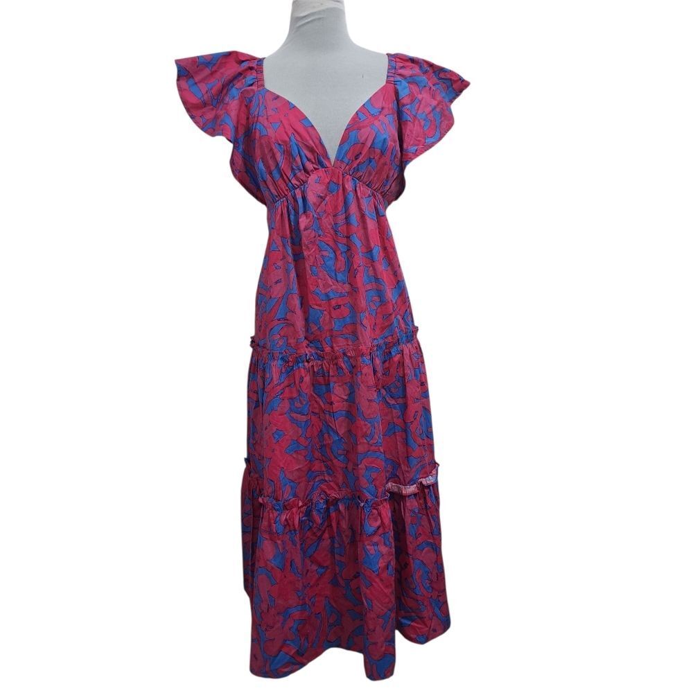 Sugarlips Yeraldi Berry Fiora Open Back Boho Midi Dress Cerulean Pink Small NWT